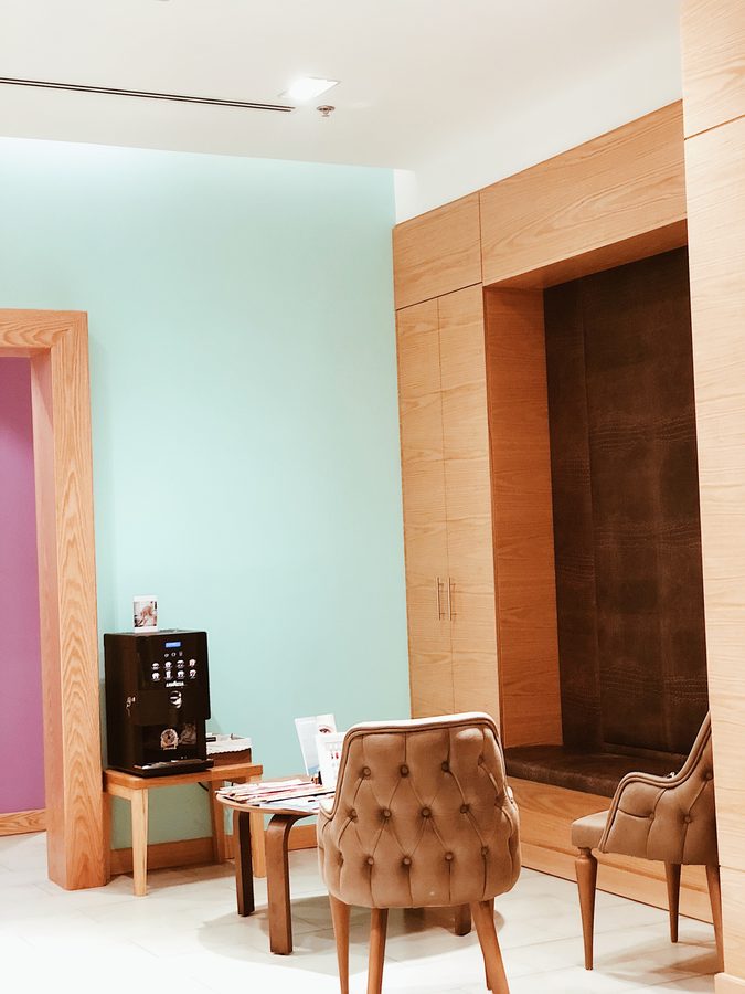 Reception waiting lounge at Mimosa Beauty Lounge in Barsha Heights (TECOM), Dubai
