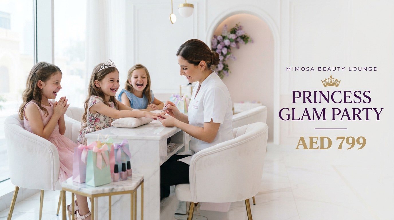 Princess Glam Party, AED 799: girls getting manicures at a birthday party at Mimosa Beauty Lounge, Dubai